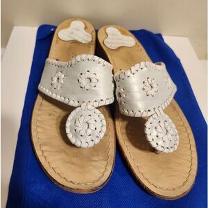 Jack Rogers "Navajo" Pearl White/Wht Trim Leather Thong Sandals Sz.6 Ret. $138